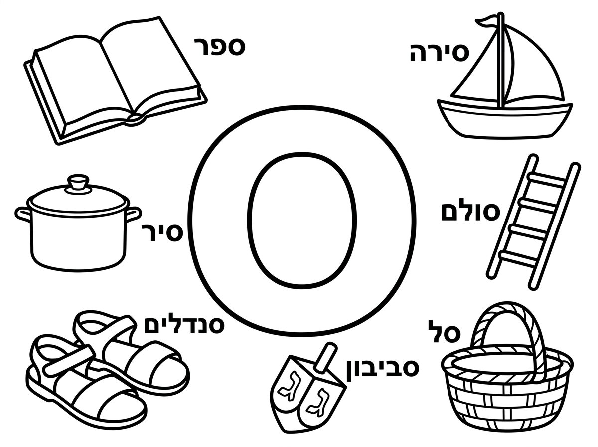 שלום,
צור בבקשה דף צביעה;
במרכז, האות ס, חלולה
מסביב ציורים של ספר, סירה, סיר, סולם, סנדלים, סביבון, סל
