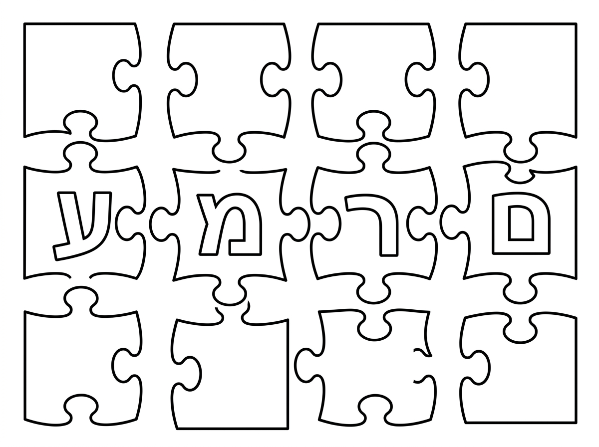 אשמח שתיצור דף צביעה של פאזל שמונה חלקים שבכל חלק תהיה כתובה אות של השם עמרם ובשאר החלקים לא כתוב כלום ושניתן ליגזור את חלקי הפאזל על מנת להרכיב מחדש ושהאותיות של השם יצאו ברור לפי הסדר הנכון🙏