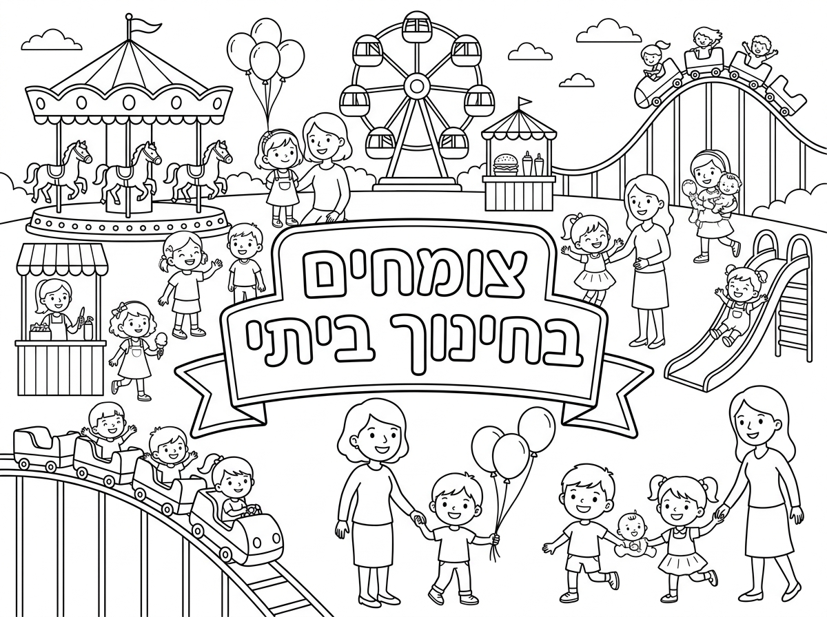 9 ילדות
2 בנים
2 תינוקות בנות
6 אמהות
משחקים יחד בפארק שעשועים עם כיתוב "צומחים בחינוך ביתי"