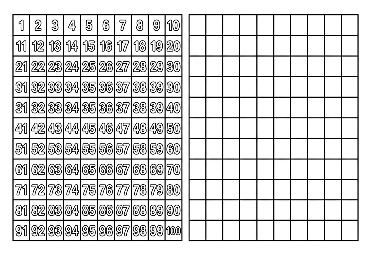 תוכל לעצב לי טבלה של 10*10  עם מיספור מאחד עד מאה? 
ועוד טבלה בדיוק באותם מידות- ריקה.