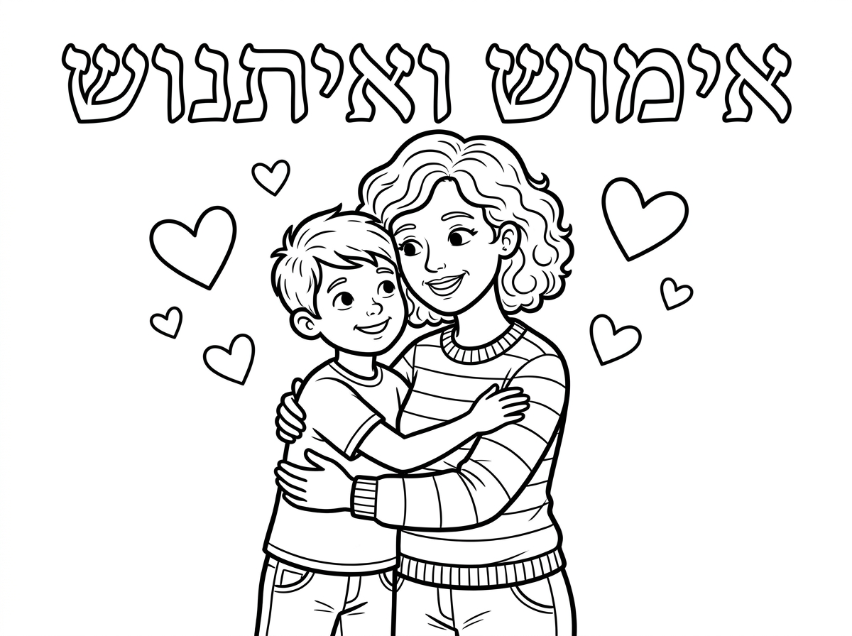אתה יכול להיות אמא בת 34 35 עם ילד בן תשע 10 מחובקים ולמעלה כתוב אימוש ואיתנוש ולבבות אדומים