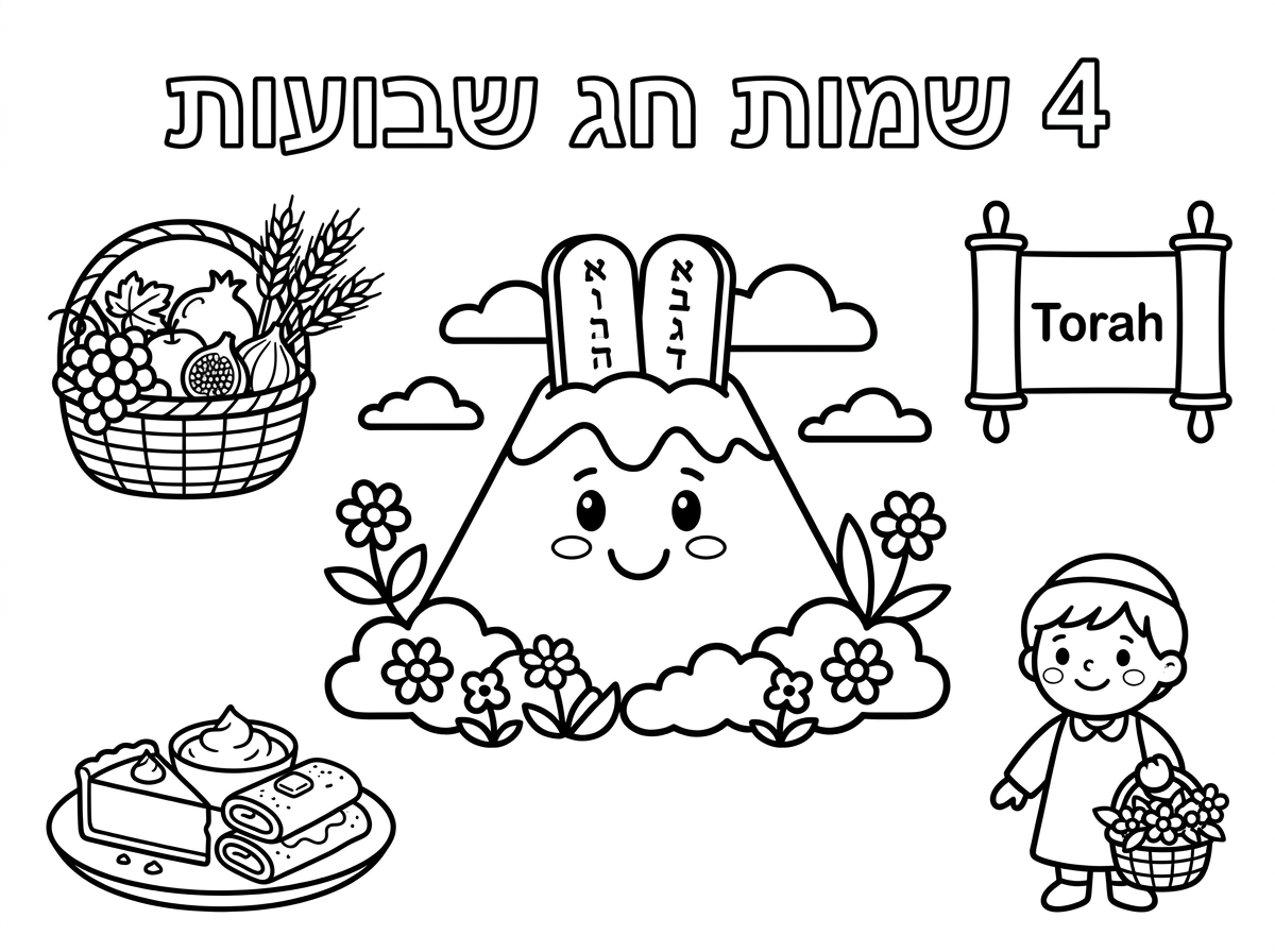 צור לי דף ציור בנושא 4 שמות חג שבועות