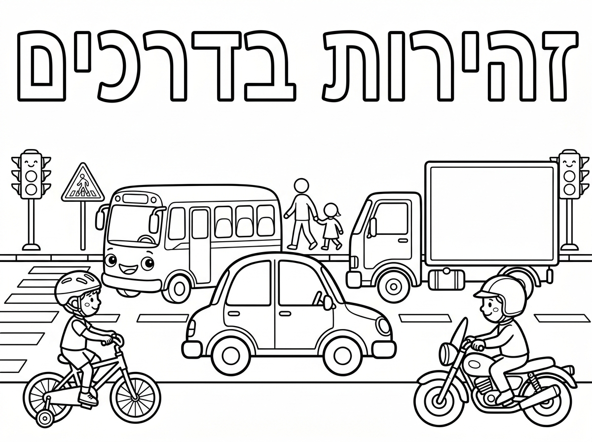 אותיות חלולןת כתוב:

זהירות בדרכים

ציורים של כל מיני כלי תחבורה לצביעה