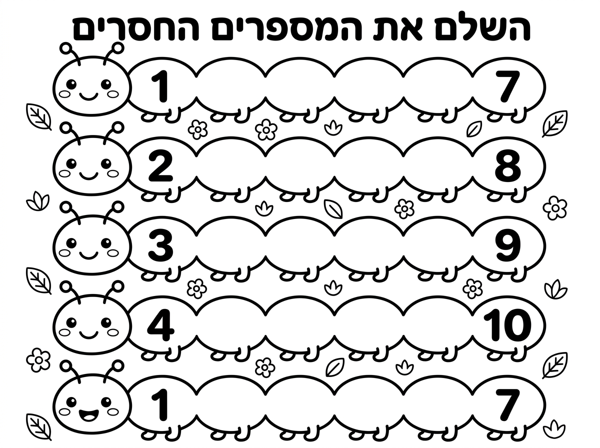 זה לא טוב. תעשה את הזחלים יותר חמודים. תכתוב כותרת: השלם את המספרים החסרים. ושים לב שאם המספר הראשון הוא 4 אז המספר האחרון צריך להיות 9