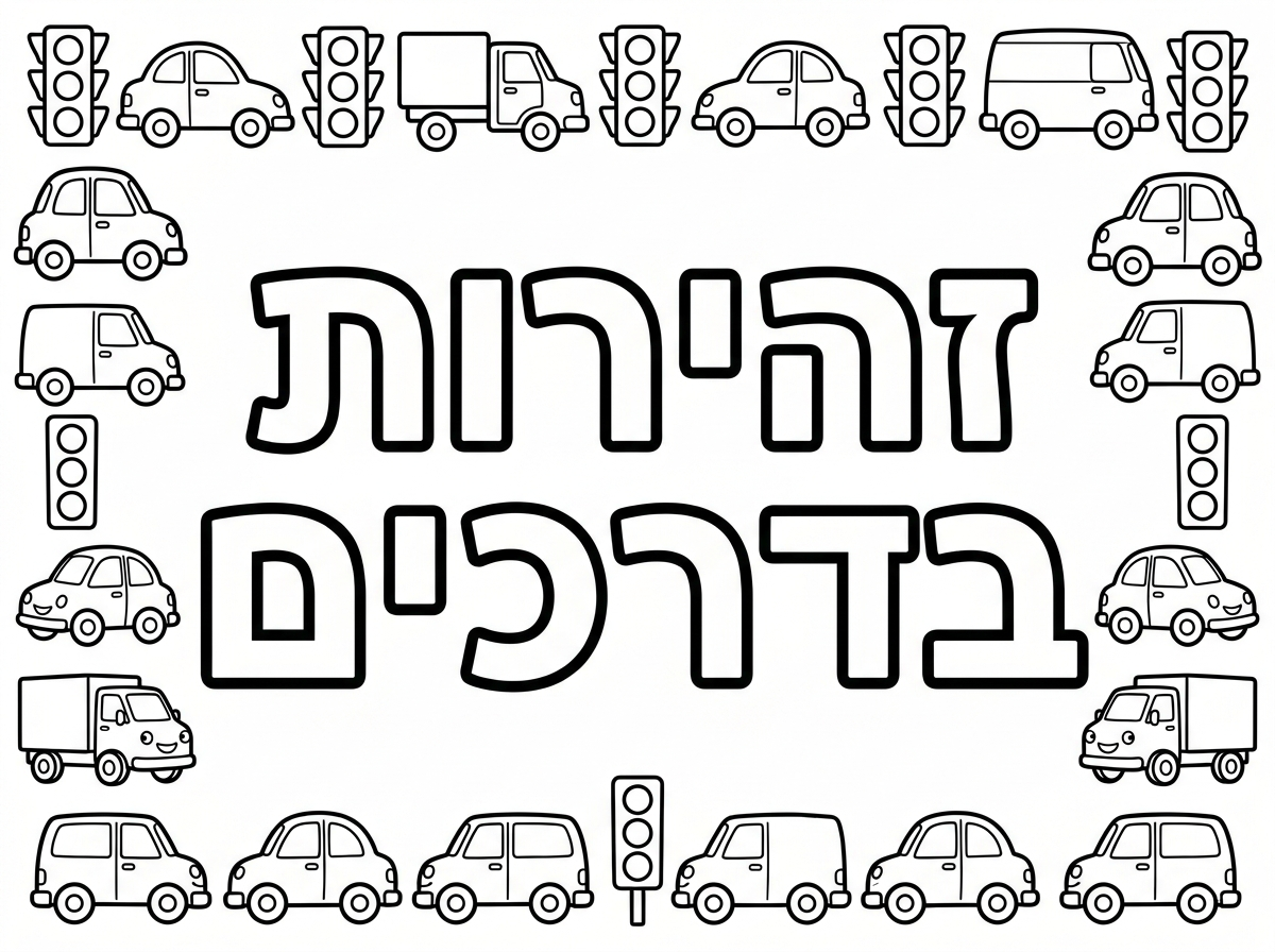 תגדיל את המשפט זהירות בדרכים ותוריד את הציור של האמא והילד