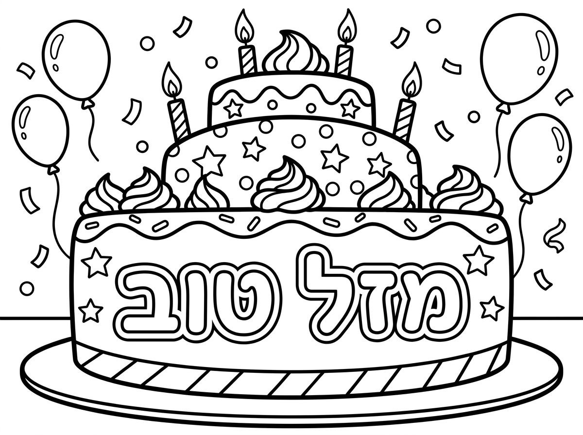 תכין לי תמונה של עוגה שכתוב עליה מזל טוב