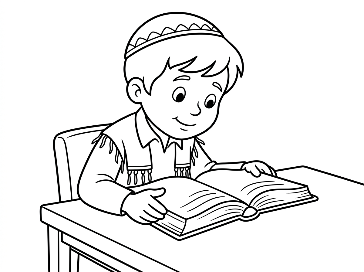 צור לי ציור של ילד יהודי קטן קורא מחומש