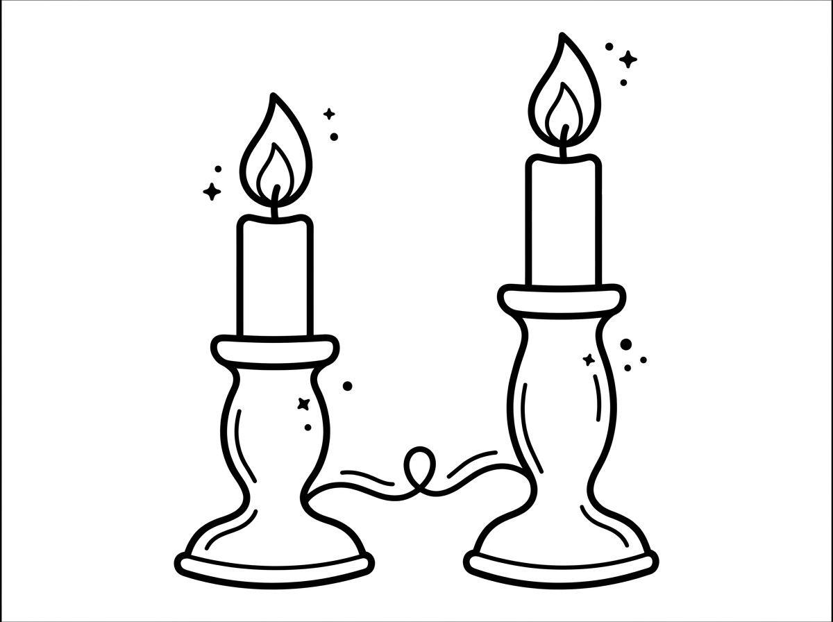 תיצור לי דף צביעה של 2 פמוטים להדלקת נרות שבת לילדים במעון