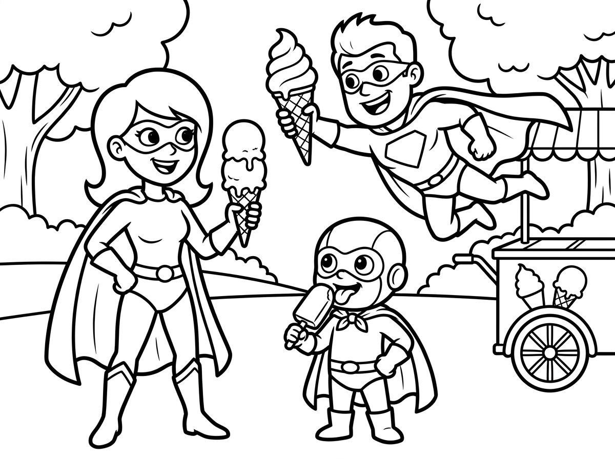 super heros eating ice cream