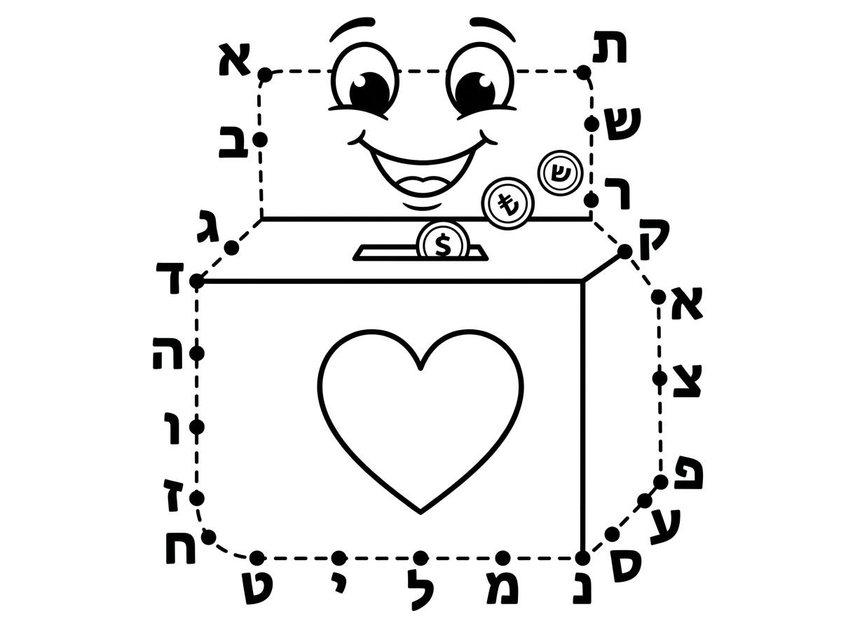תוכל לעשות לי דף צביעה לימודי נגיד ליצור קופת צדקה שצריך לחבר אותה בקווים עם אותיות א ב וכו כדי להשלים אותה ואז לצבוע?
