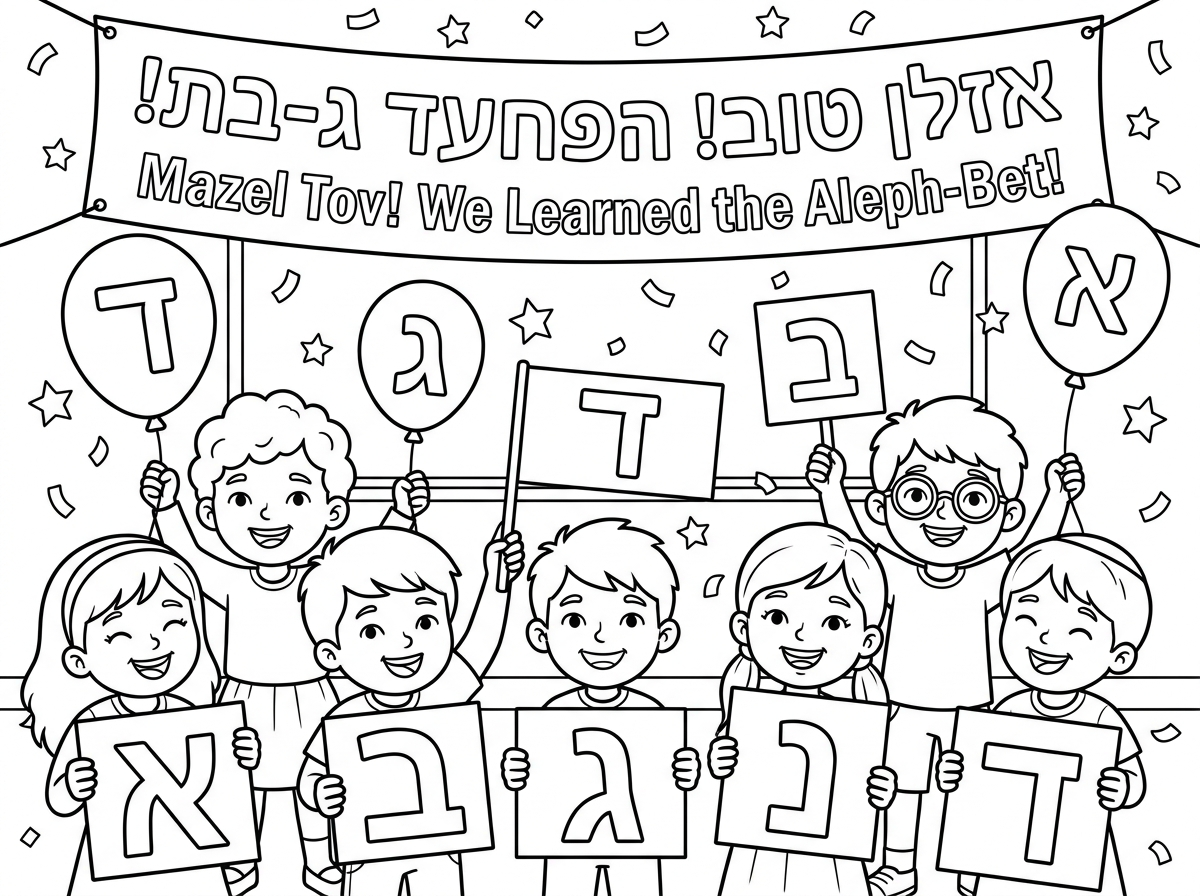 צור לי דף צביעה של תלמידים שלמדו את כל אותיות הא׳-ת׳