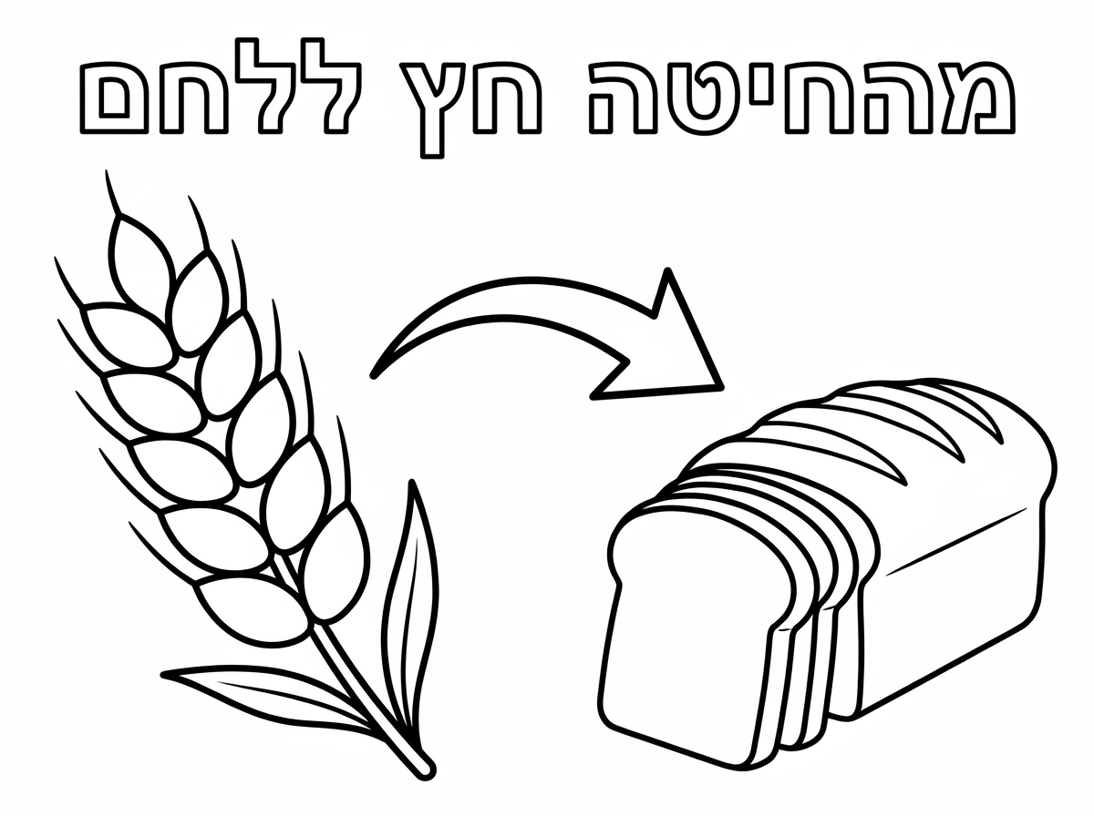 תעשה דף צביעה עם כותרת מהחיטה חץ ללחם ,תצייר חיטה גדולה ולחם