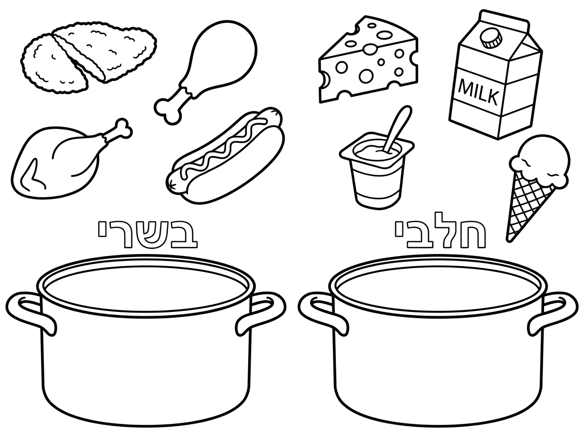 תחליף את התמונה של הבשר לשניצל ותוסיף עוד מאכל בשרי ומאכל חלבי ותערבב ביניהם שהמאכלים יהיו מפוזרים