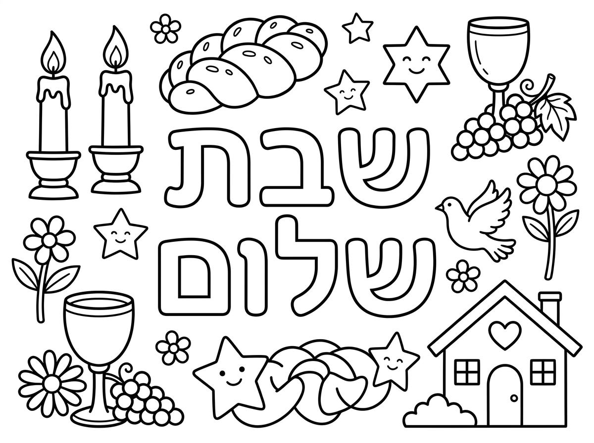 תעשה לי דף צביעה שבת שלום עם קישוטים