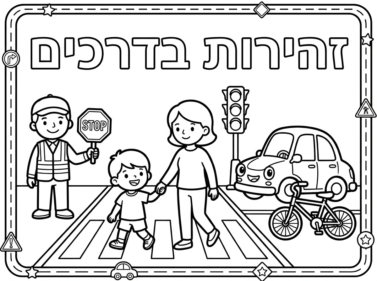 תכין לי דף צביעה עם אותיות גדולות שכתוב זהירות בדרכים