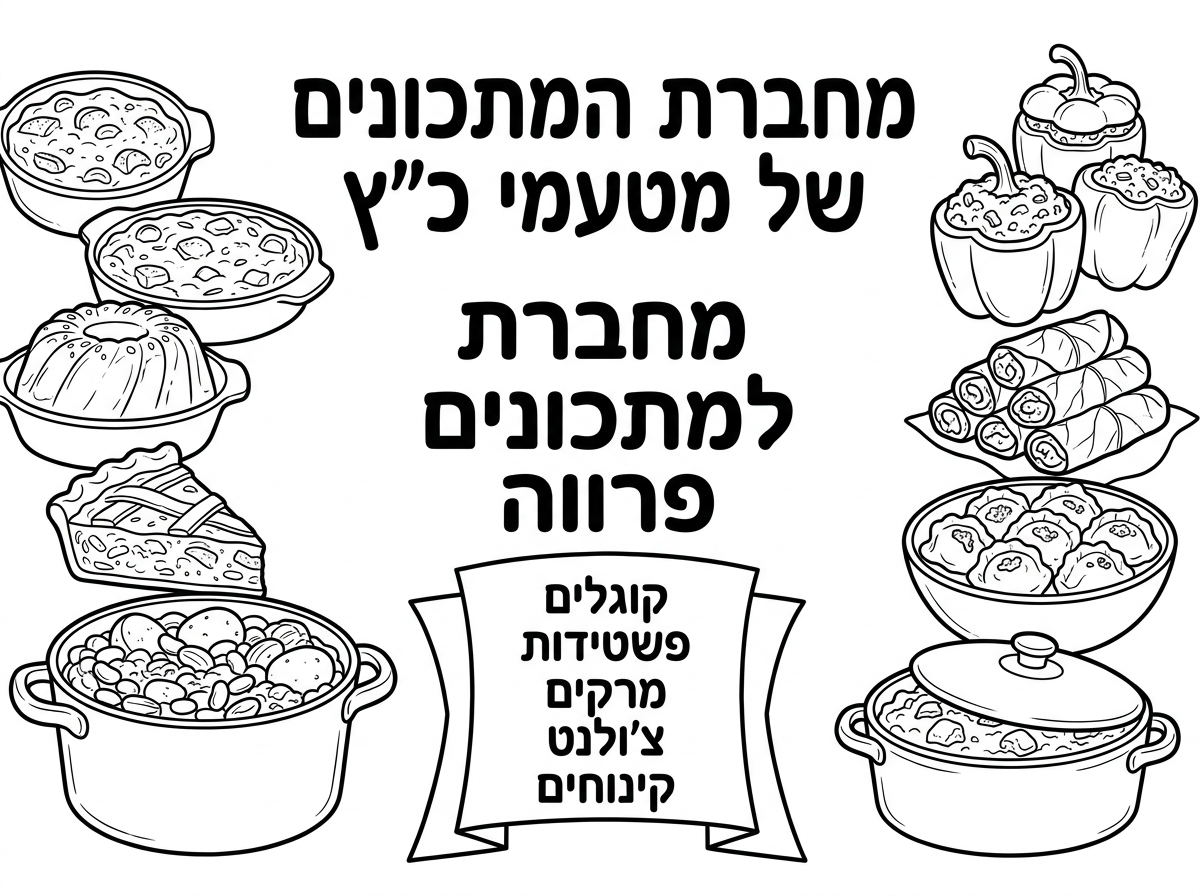שער למחברת
ועליה כתוב

(ליד על כיתוב גם צייר תמונה של קוגלים קישים צ'ולנט וממולאים)

מחברת המתכונים הסודית של מטעמי כ"ץ
מחברת למתכונים פרווה
קוגלים
פשטידות
מרקים
צ'ולנט
קינוחים