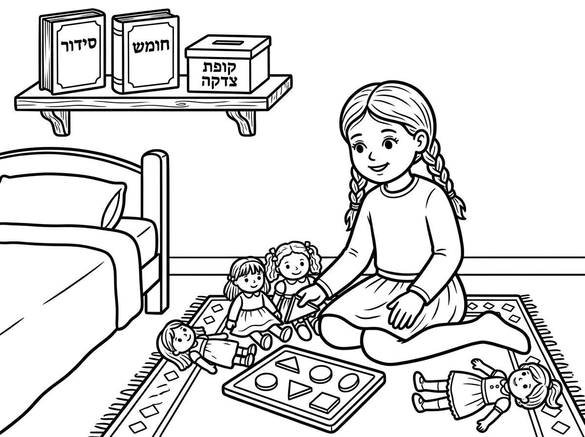 שהברכיים יהיו מכוסות עם החצאית
על הקופת צדקה כתוב 
קופת צדקה

והדברים נמצאים במדף העליון