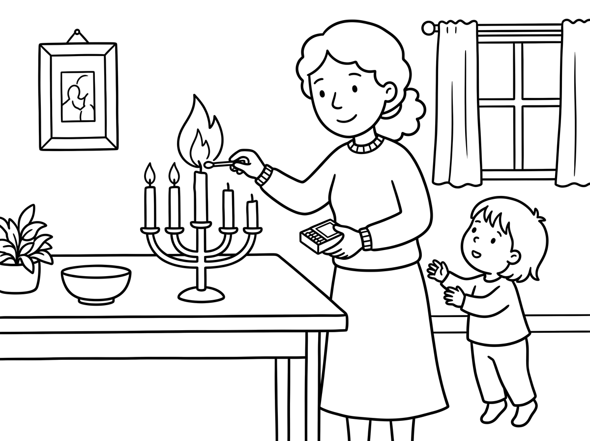 אני רוצה דף צביעה 
אמא מדליקה נרות