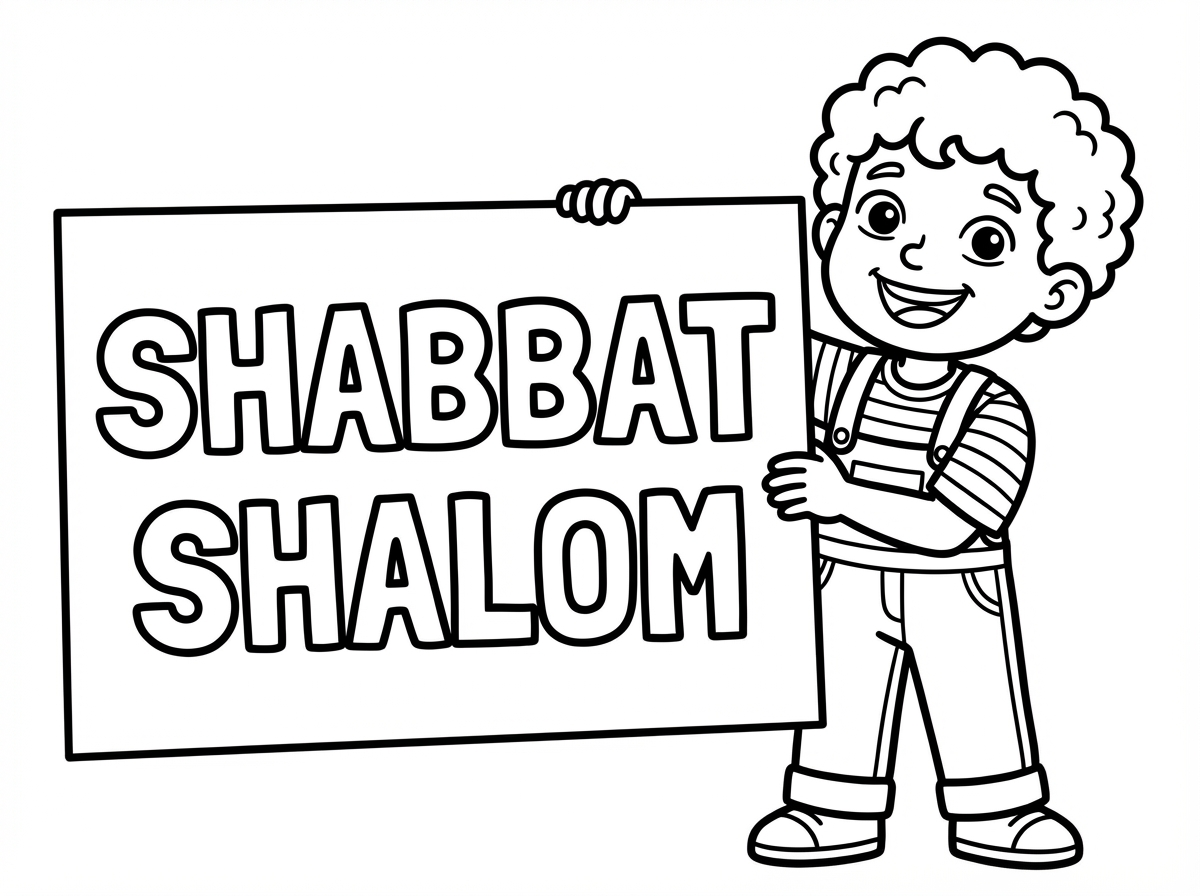 צור לי תמונה של ילד עם שלט עליו כתוב "שבת שלום"