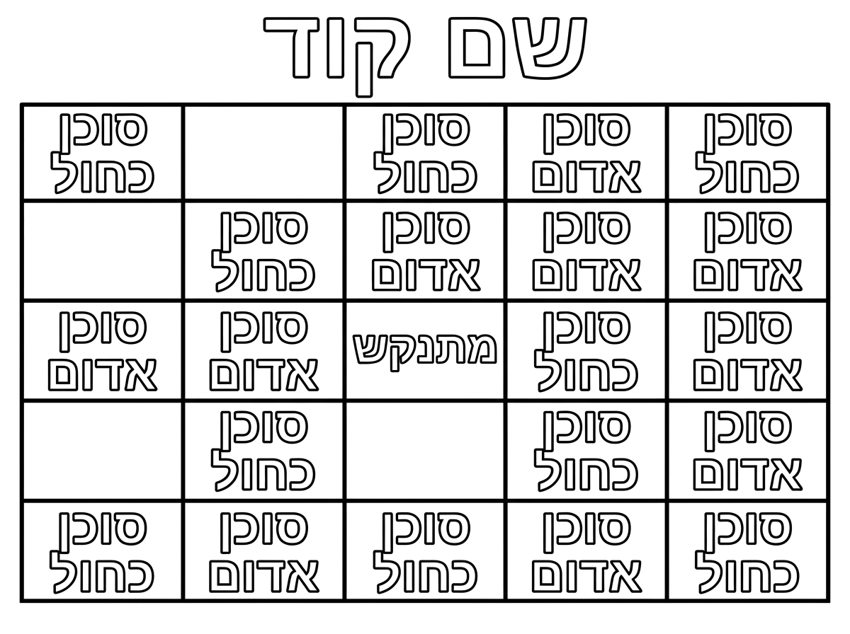אני רוצה דף צביעה של טבלה חמש על חמש שלמעלה כתוב שם קוד ובתוך הטבלה על תשע משבצות יהיה כתוב סוכן כחול ועל שמונה משבצות יהיה כתוב סוכן אדום ועל מבצת אחת יהיה כתוב מתנקש