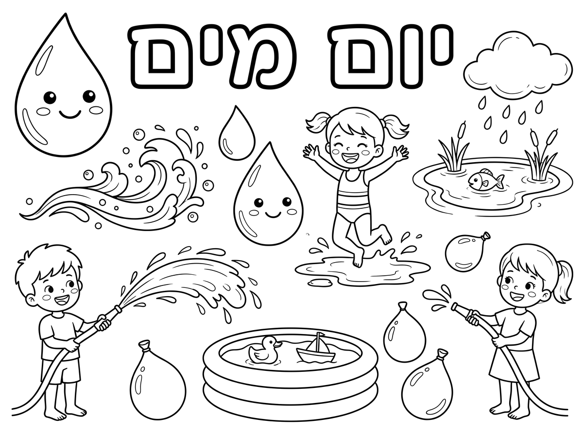 צור לי דף צביעה עם הכותרת יום מים