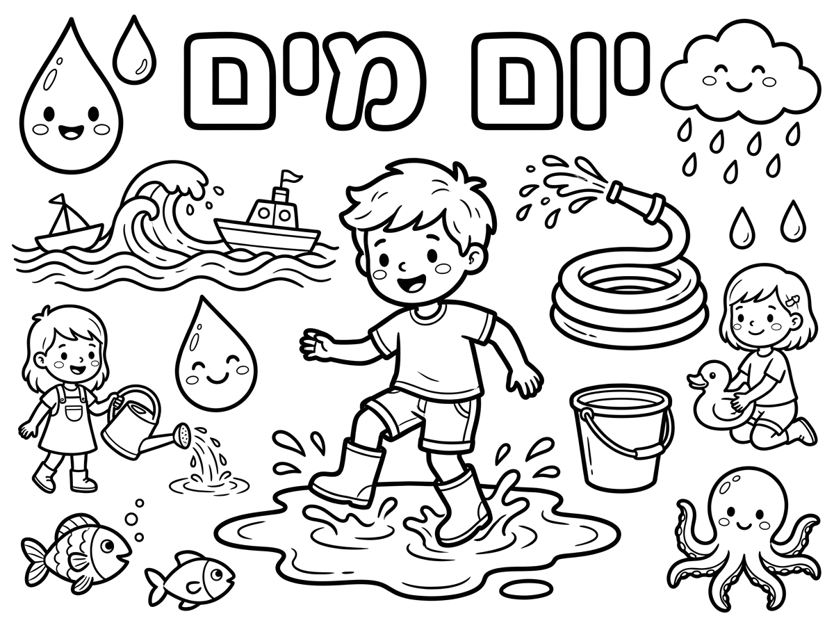 את אותו הדף שיצרת על היום מים ואת הילדה באמצע להחליף לבן במקום בת