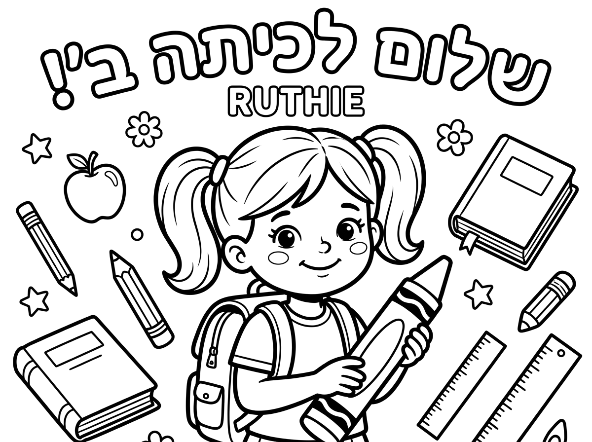 אני צריכה דף צביעה שיהיה מצוייר ילדה בכיתה ב' קוראים לה רותי ויהיה רשום שלום לכיתה ב'