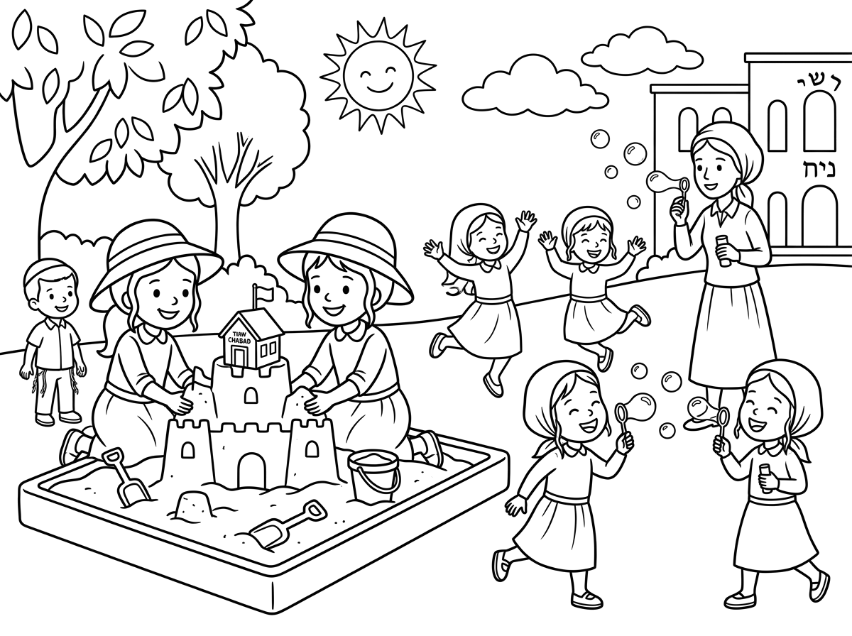 תעשה לי דף צביעה בנושא קיץ לילדות בגן חסידי- חב"ד