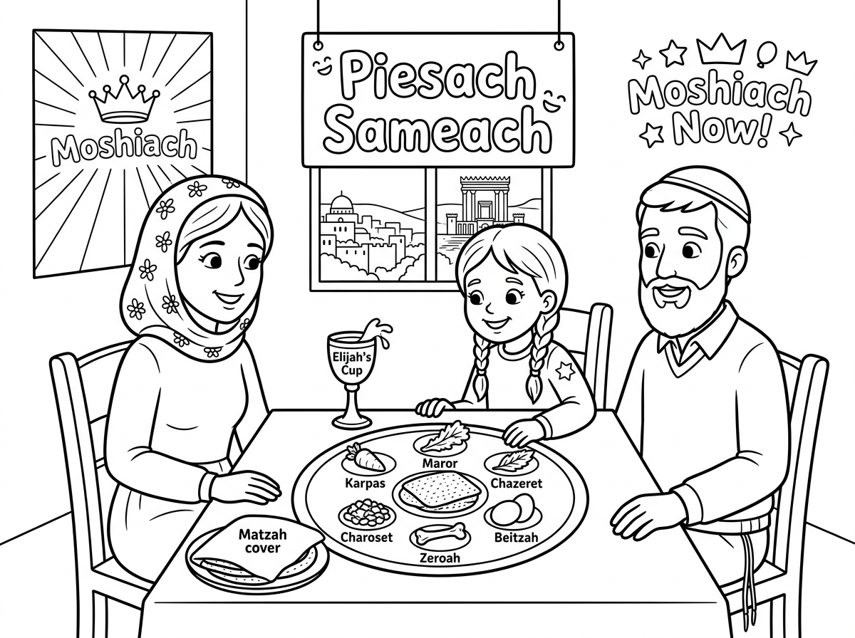 Passover, Messiah, mother, girl, happy family, Chabad style