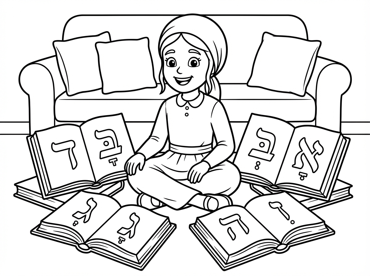 hasidic girl with dotted letters books