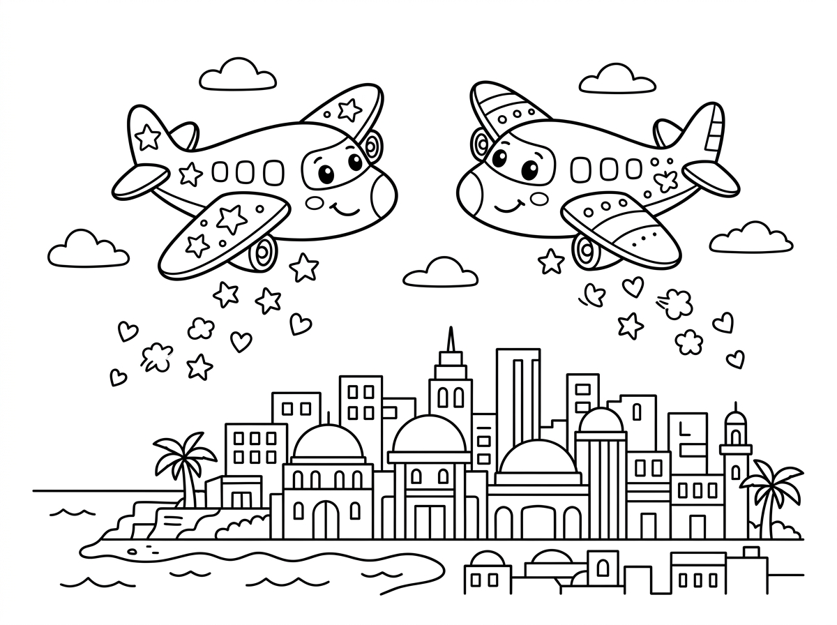 דף צביעה של מטוסי IDF מפציצים בבירות