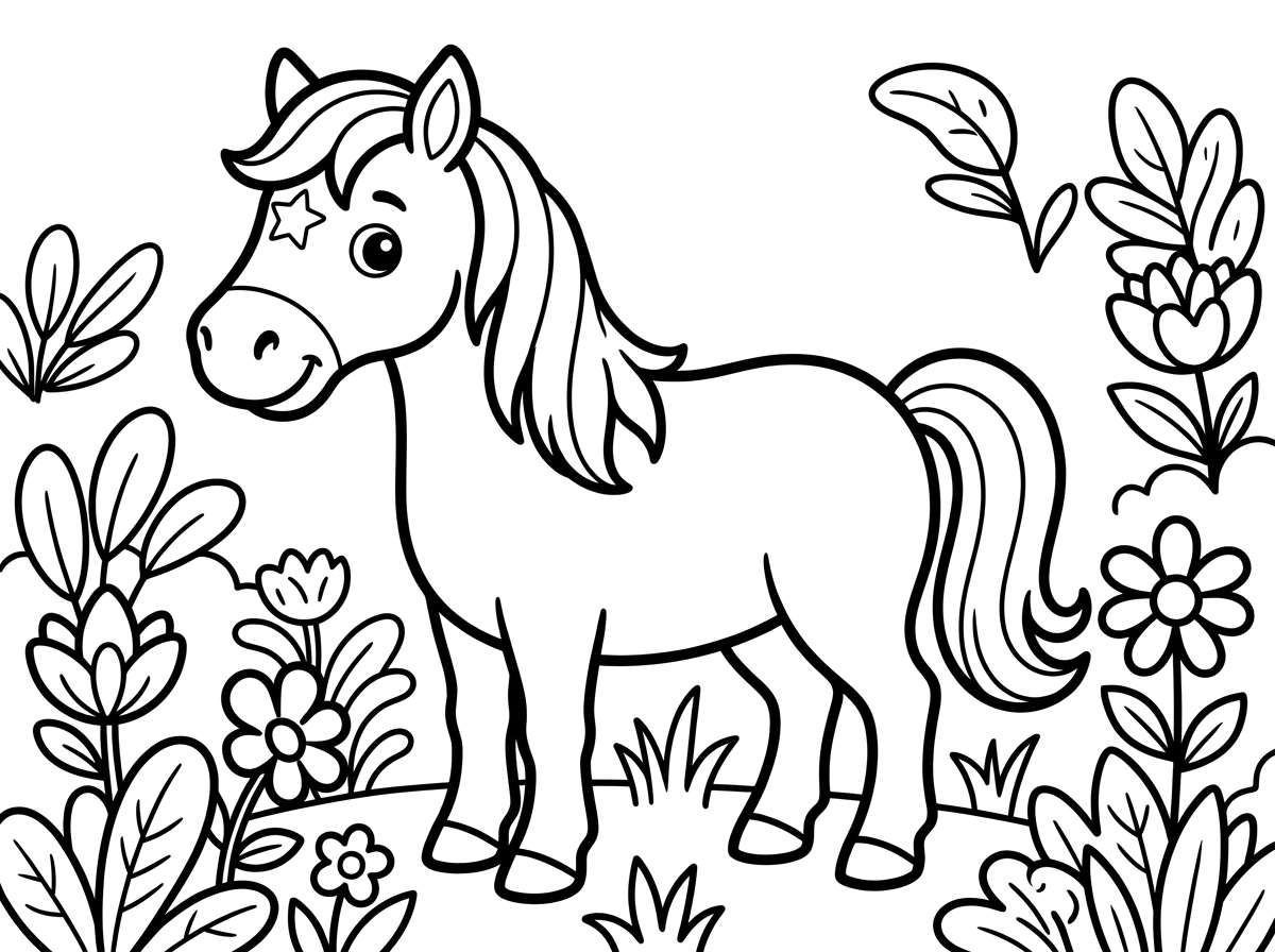 Cute horse with plants