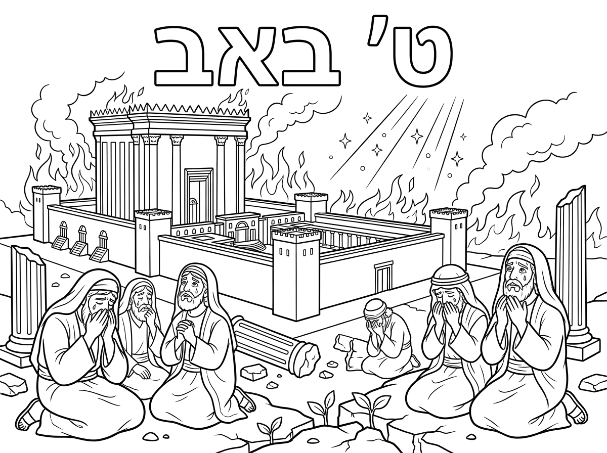 Tisha B'Av, burning of the Temple, crying Jews, sorrow and hope for redemption