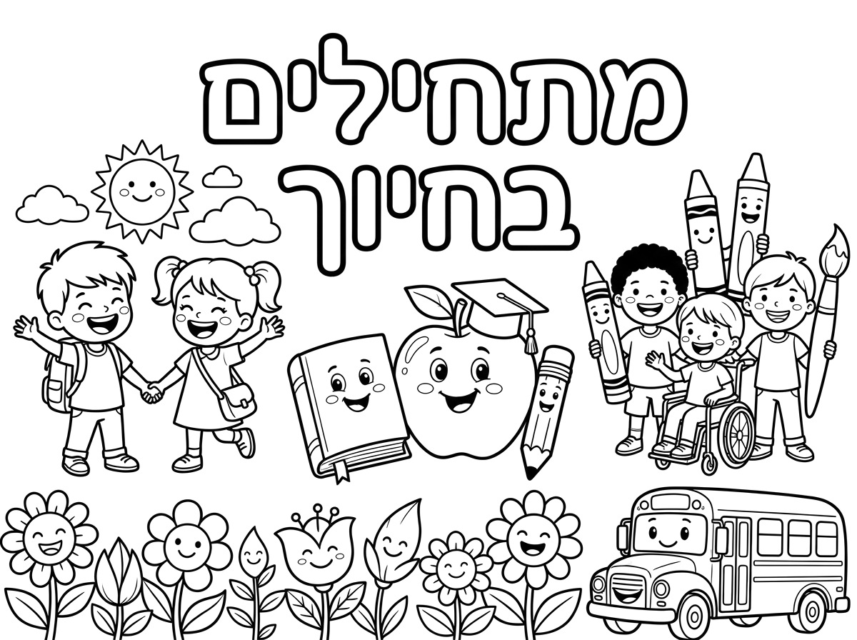 דף צביעה לתחילת שנה - מתחילים בחיוך