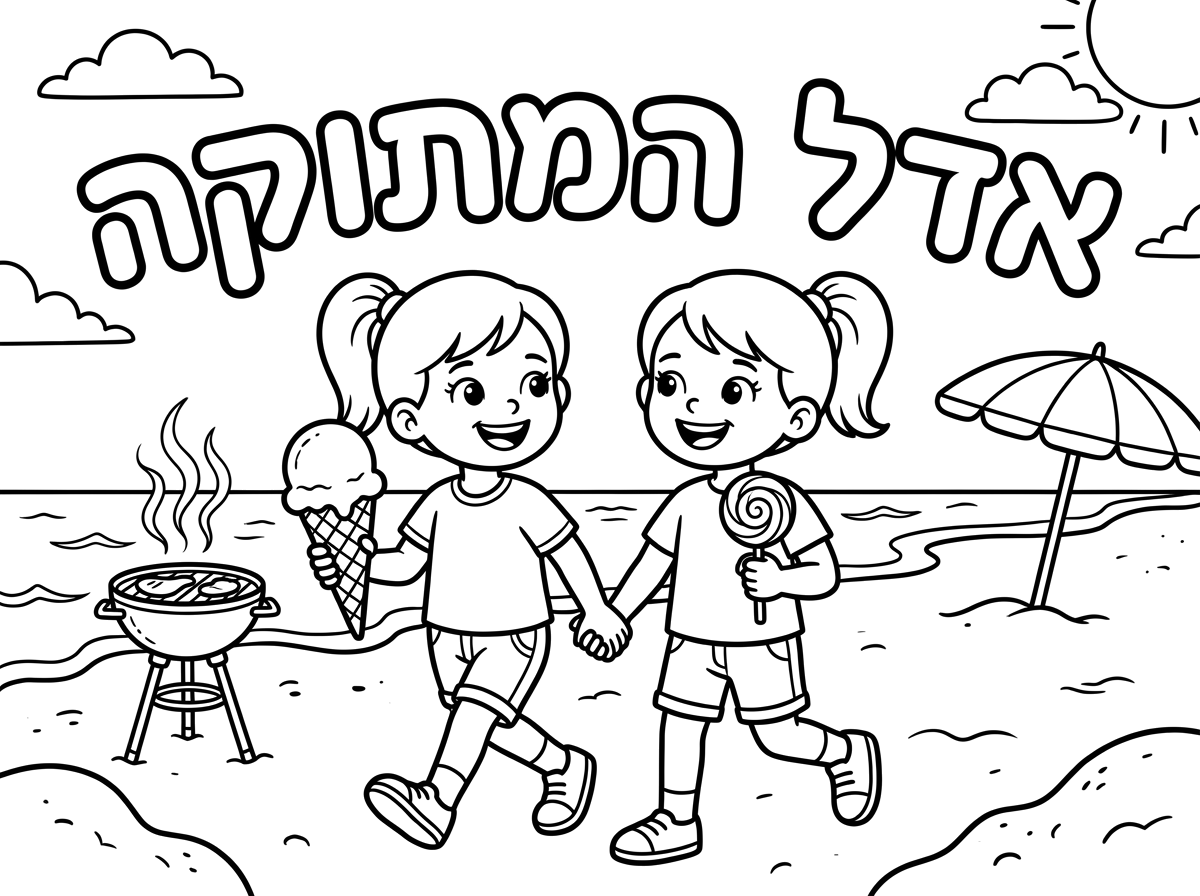 תצייר לי בבקשה שאדל וחברה שלה הולכים לים ביחד עם גלידה וסוכריה על מקל. ותכתוב אדל המתוקה. 
עם צלייה בחוף