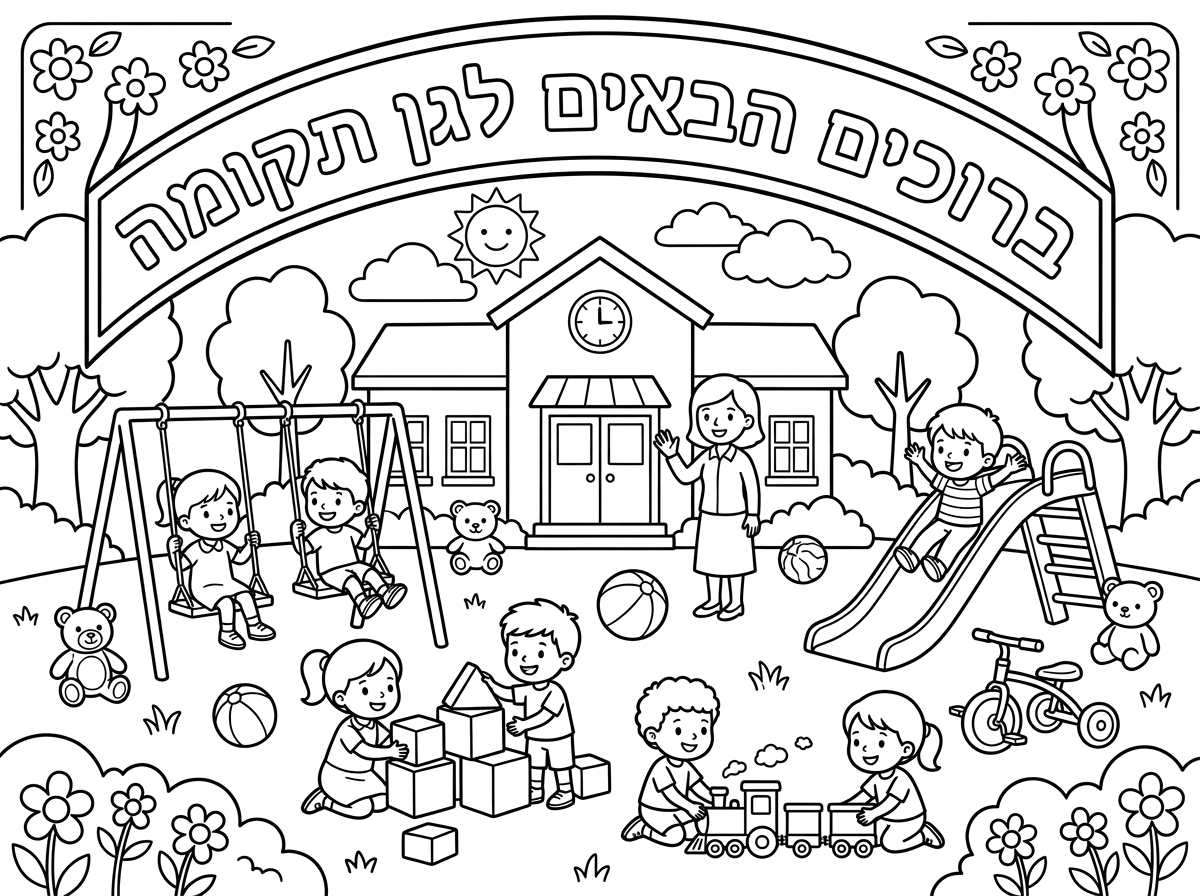 דף צביעה ברוכים הבאים לגן תקומה