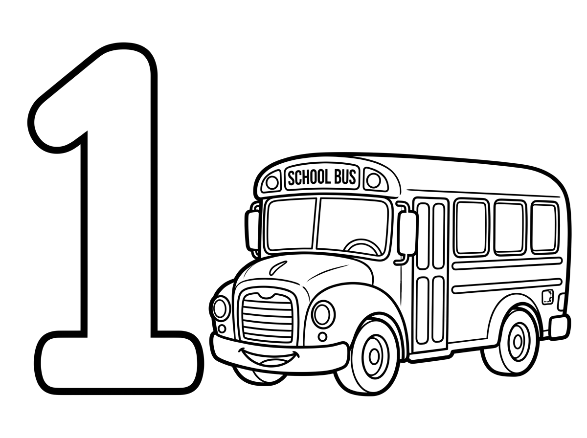 מספר 1 לצביעה עם school bus אחד ליד למטה