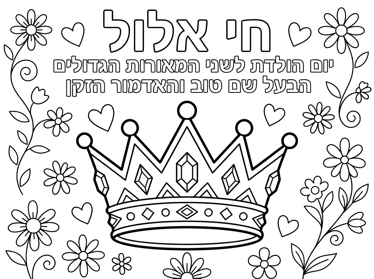 היי אני רוצה שתכין לי כתר 
בכותרת חי אלול 
מתחת יום הולדת לשני המאורות הגדולים הבעל שם טוב והאדמור הזקן 
מסביב פרחים  ולבבות .