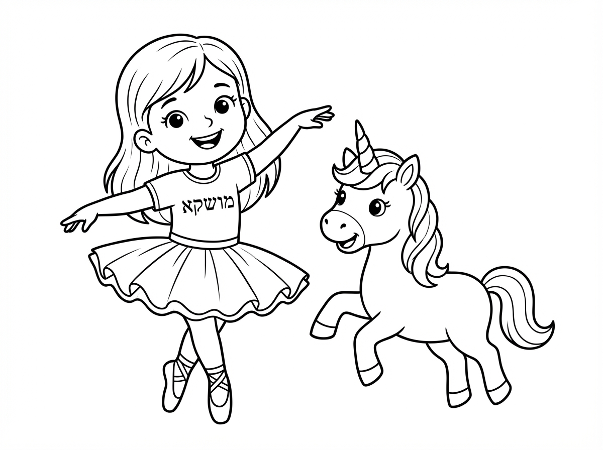 תכין לי בבקשה דף צביעה של ילדה שקוראים לה מושקא רקדנית בלט שאוהבת חד קרן