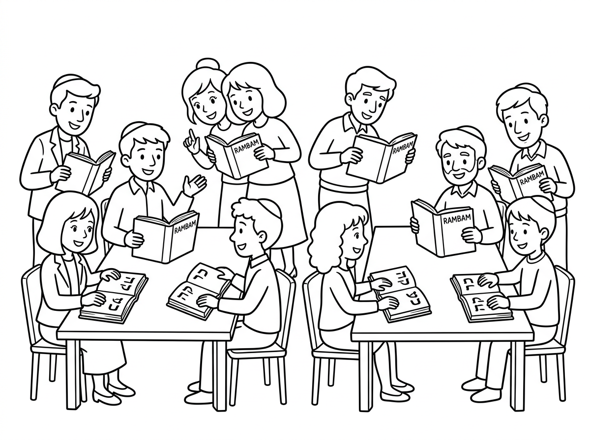 אפשר שתצייר לי 10 אנשים לומדים רמב"ם