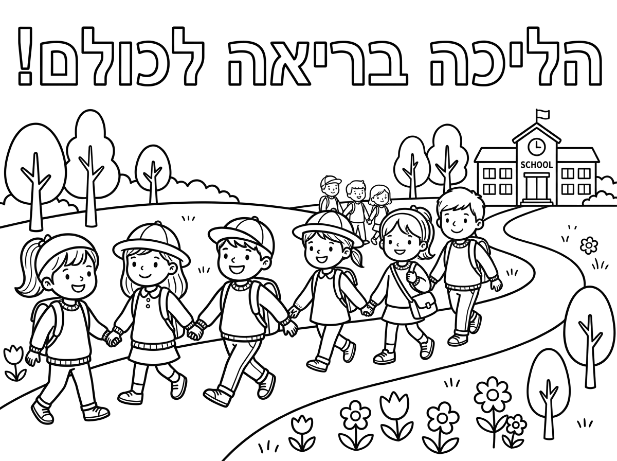 צור לי דף צביעה לילדי הכיתה בנושא יום ההליכה 
אשמח שתוסיף איזה משפט או ציטוט שקשור להליכה