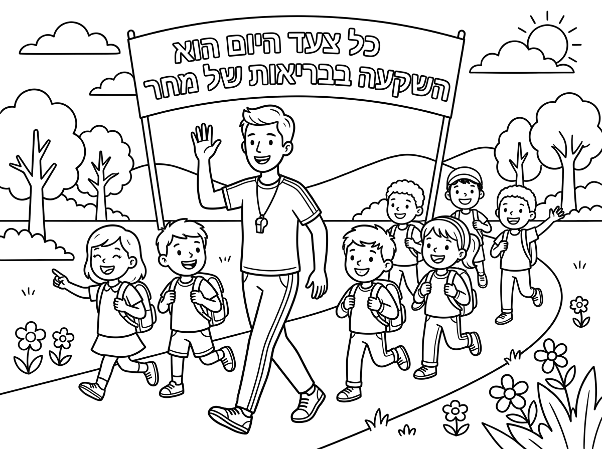 Walking Day for schoolchildren with a sports teacher