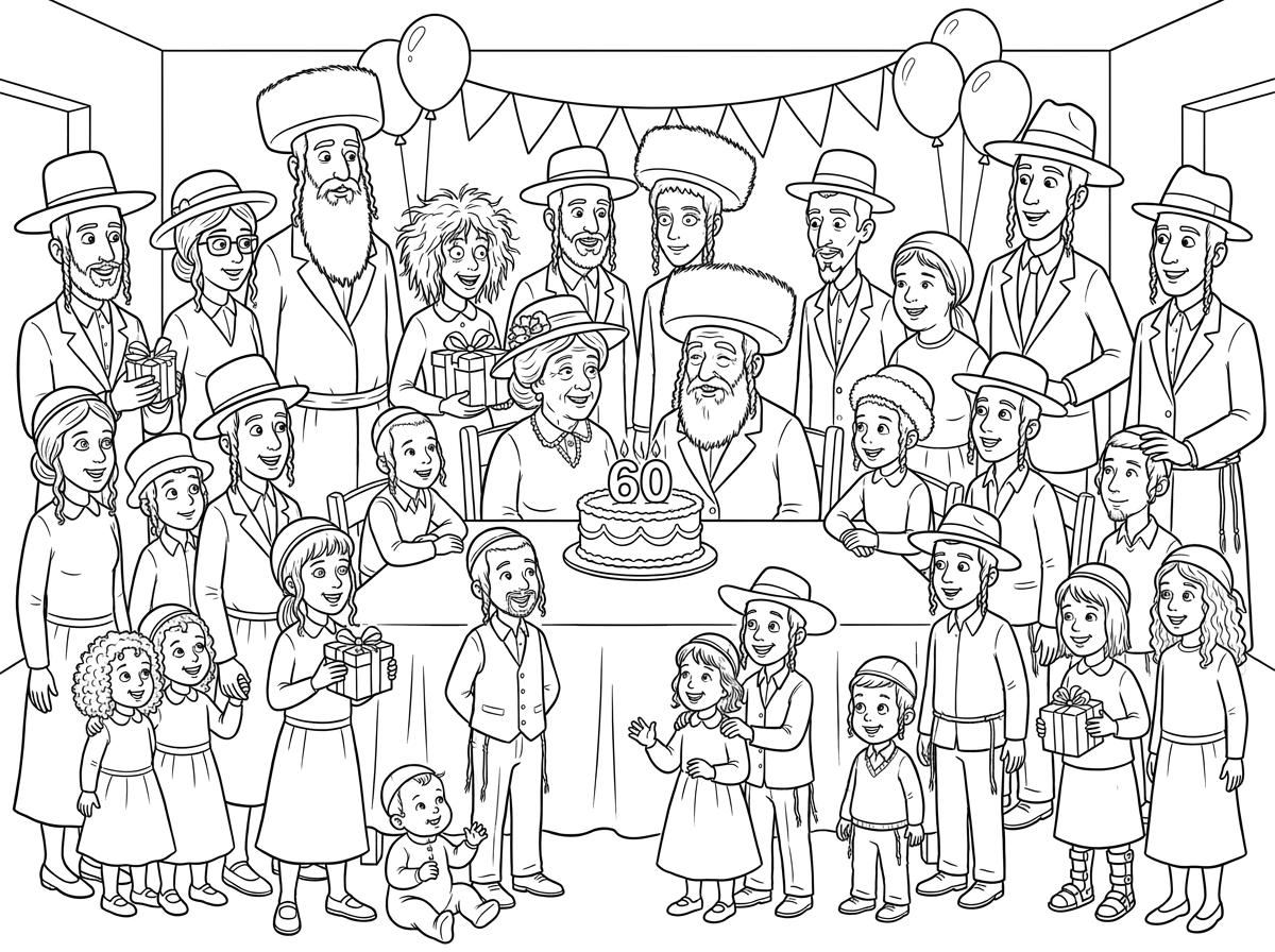 60th birthday celebration for a grandmother with a large Haredi-Hasidic family