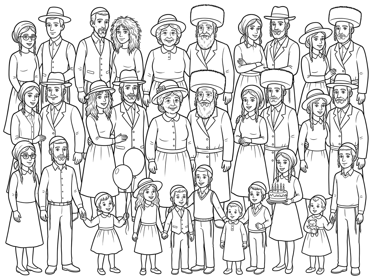 60th birthday celebration for a grandmother with a large Haredi-Hasidic family of 54 people