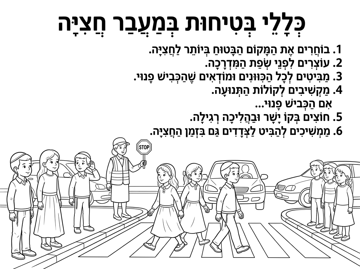Children observing modesty rules at a crosswalk with safety instructions