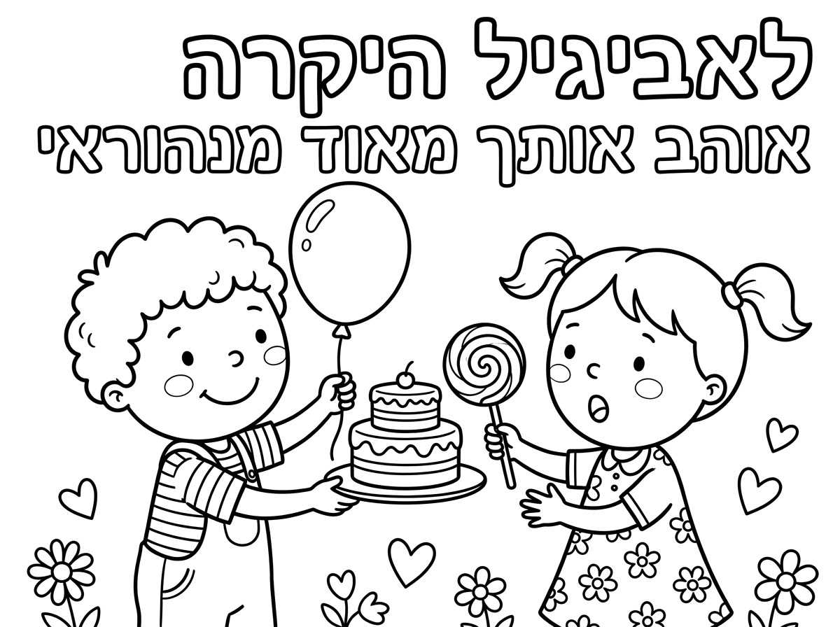 לאביגיל היקרה אוהב אותך מאוד מנהוראי שיראו ילד מתוק קטן נותן בלון עם עוגה סווכריה לילדה קטנה ומתוקה