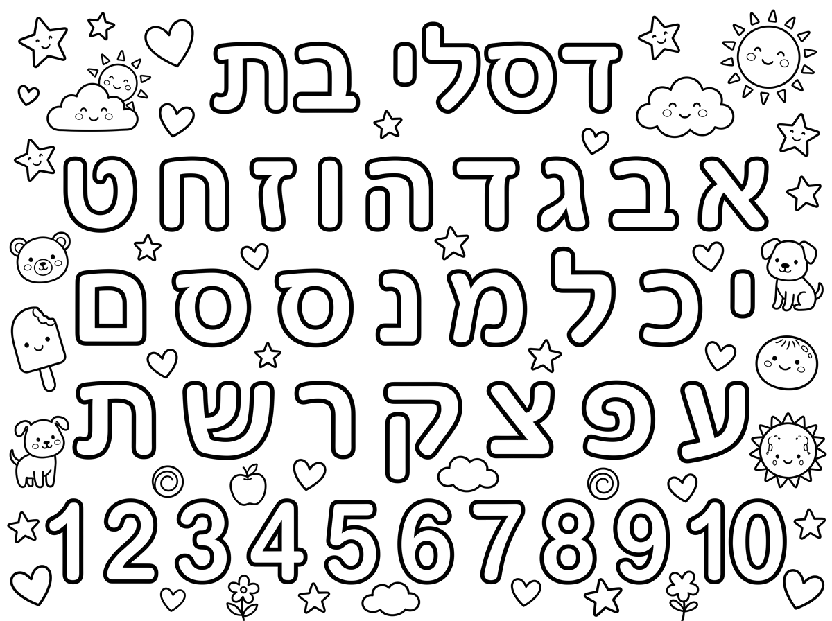 דסלי בת
א ב ג ד ה ו ז ח ט י כ ל מ נ ס ע פ צ ק ר ש ת
ככה תכתוב לי
יפה. אבל עד הסוף כל המספרים. עד ת וכל המספרים. ואז אני ואז נגיד א ב ג ד ה ואני מאוד אשמח.